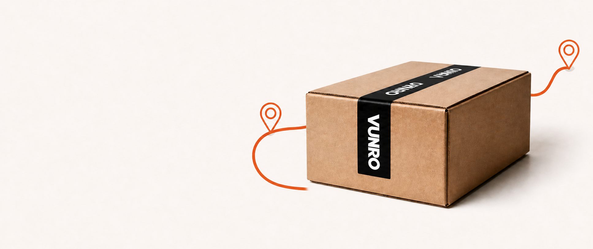 VUNRO parcel sealed with branded tape on an orange delivery route